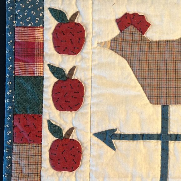 Handmade Folk Art CHICKEN Patchwork Appliqué Quilt Square Placemat Wall Hanging - Picture 4 of 12